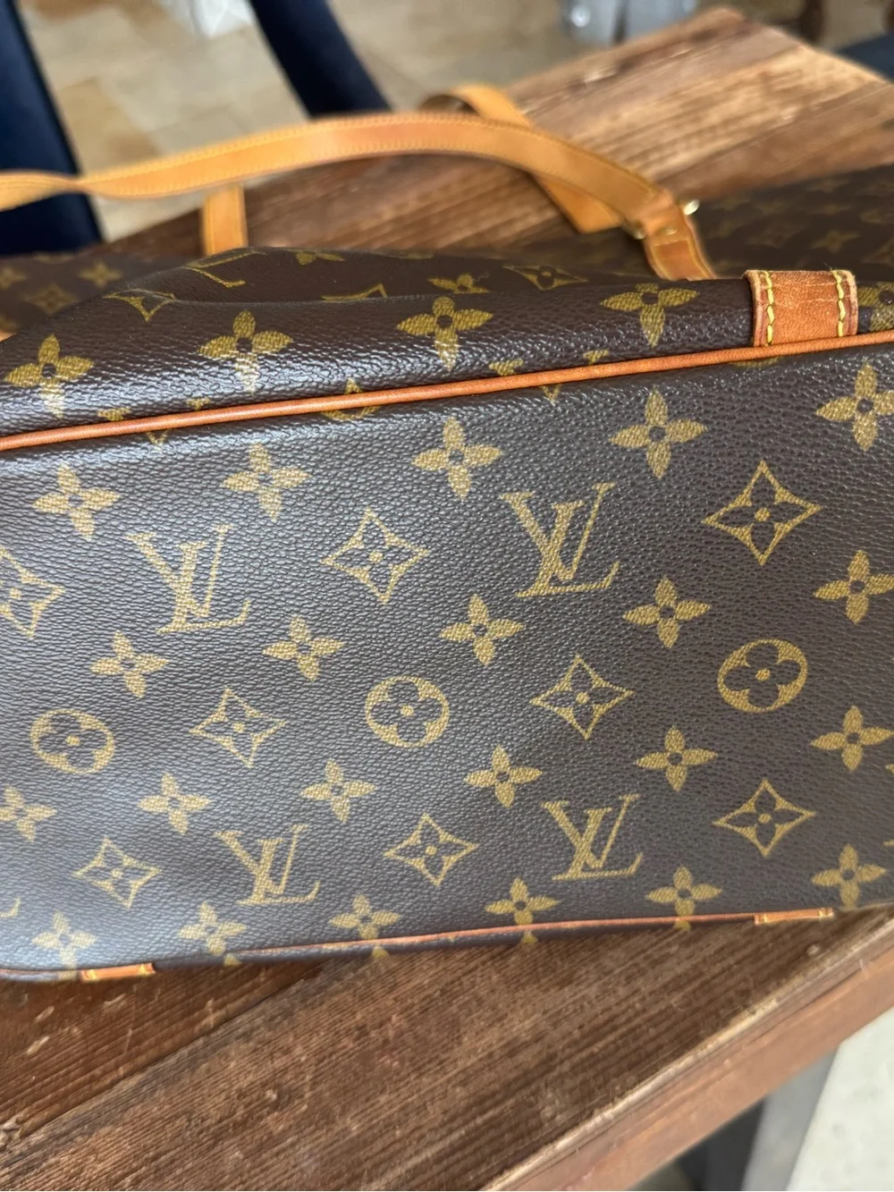 Louis Vuitton Brown Monogram Canvas Tote Bag with vachette straps